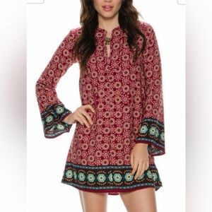 Bohemian Red and Blue Patterned Tunic Dress